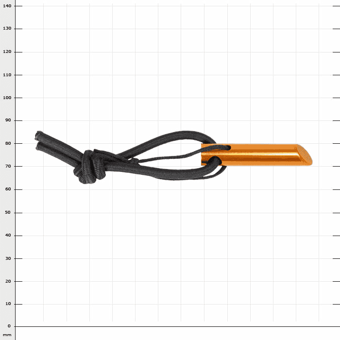 Ein einzelner orangefarbener Rope Pin 10 mit schwarzer Schlaufe auf kariertem Hintergrund