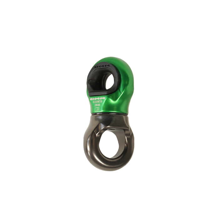Mini-Swivel, grünes und schwarzes Metallteil mit zwei runden Öffnungen, seitliche Ansicht