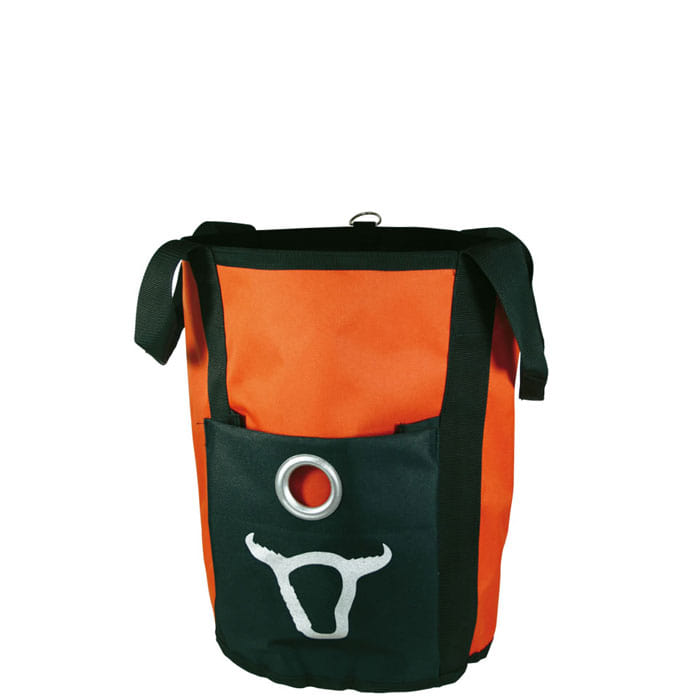 Profi Tasche, orange mit schwarzer Fronttasche und weißem Stierkopf-Motiv