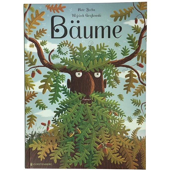 Bäume Buch mit einem gezeichneten Baumgesicht auf dem Cover, Autoren Piotr Socha und Wojciech Grajkowski, Verlag Gerstenberg
