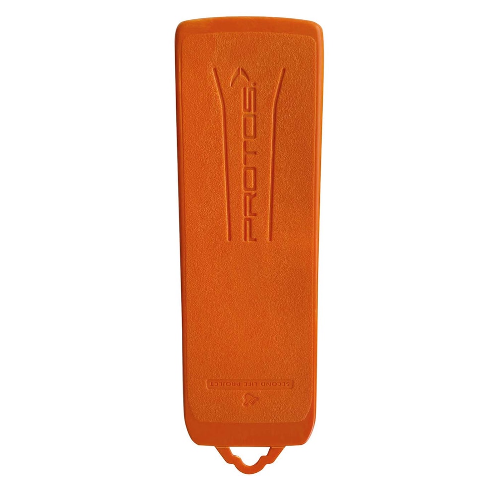 PROTOS® Fällkeil orange von oben mit eingeprägtem Schriftzug PROTOS und einer kleinen Öse an der Spitze