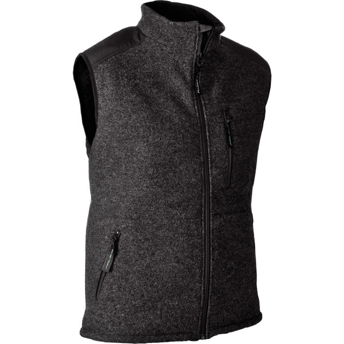 Wooltec Gilet, graue ärmellose Weste mit Reißverschluss und schwarzen Schulterpartien