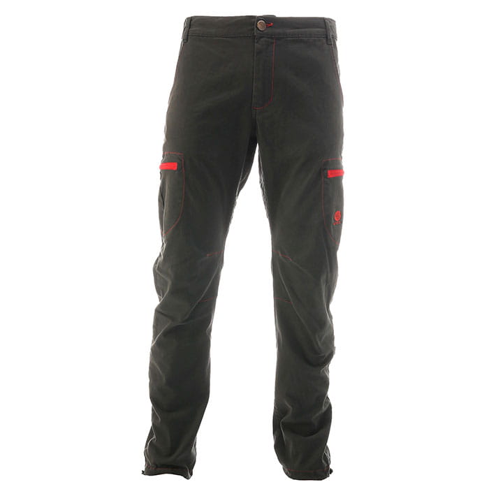 Cargo Pants Heavy in dunkelgrau mit roten Akzenten an den seitlichen Taschen, gerader Schnitt und Knopfverschluss