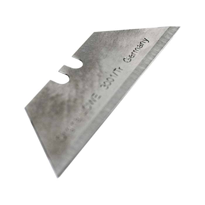 Löwe 3 Klingen-Set, eine einzelne scharfe Metallklinge mit der Gravur "Original LÖWE 3001/Tr Germany" auf weißem Hintergrund