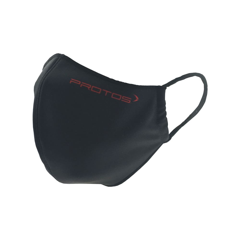 PFANNER® Wendemaske schwarz mit rotem PROTOS-Logo und schwarzem Gummiband