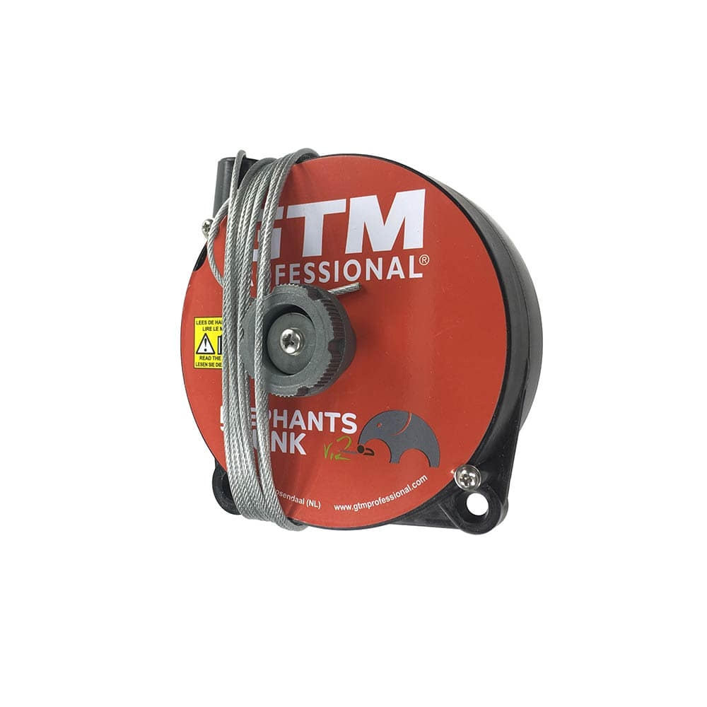 Elephant´s Trunk 2 Seilzug von GTM Professional, rundes rotes Gehäuse mit schwarzem Rand und gewickeltem Stahlseil, Aufschrift GTM Professional und Elephants Trunk v2 auf der Vorderseite