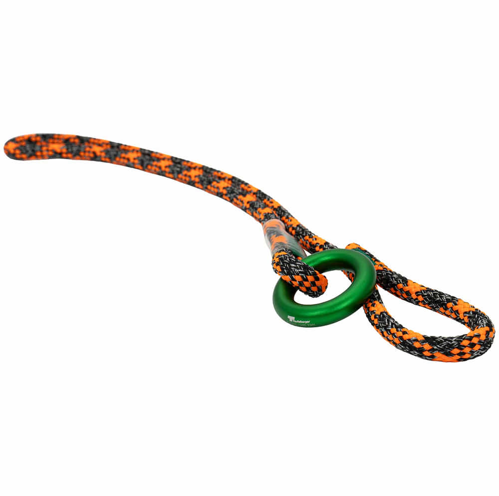 ringSLING mit orange-schwarzem Seil und grünem Metallring von Trufferberger, Ansicht von der Seite