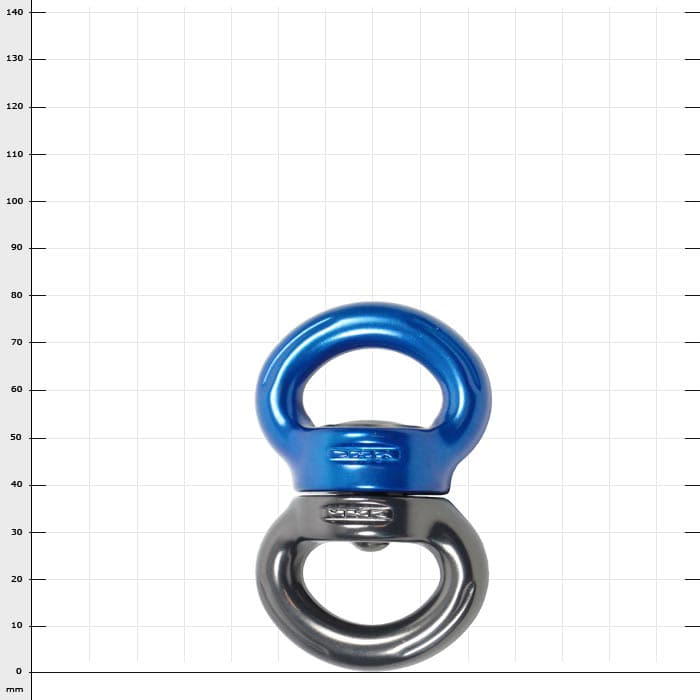 Axis Swivel S, drehbarer Verbindungspunkt mit blauem und schwarzem Metallring, vor weißem Hintergrund