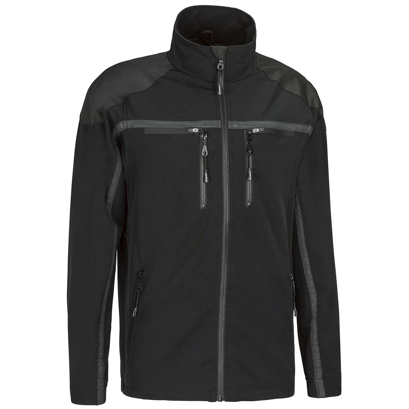 Forest Light Jacke in Schwarz mit mehreren Reißverschlusstaschen und Stehkragen