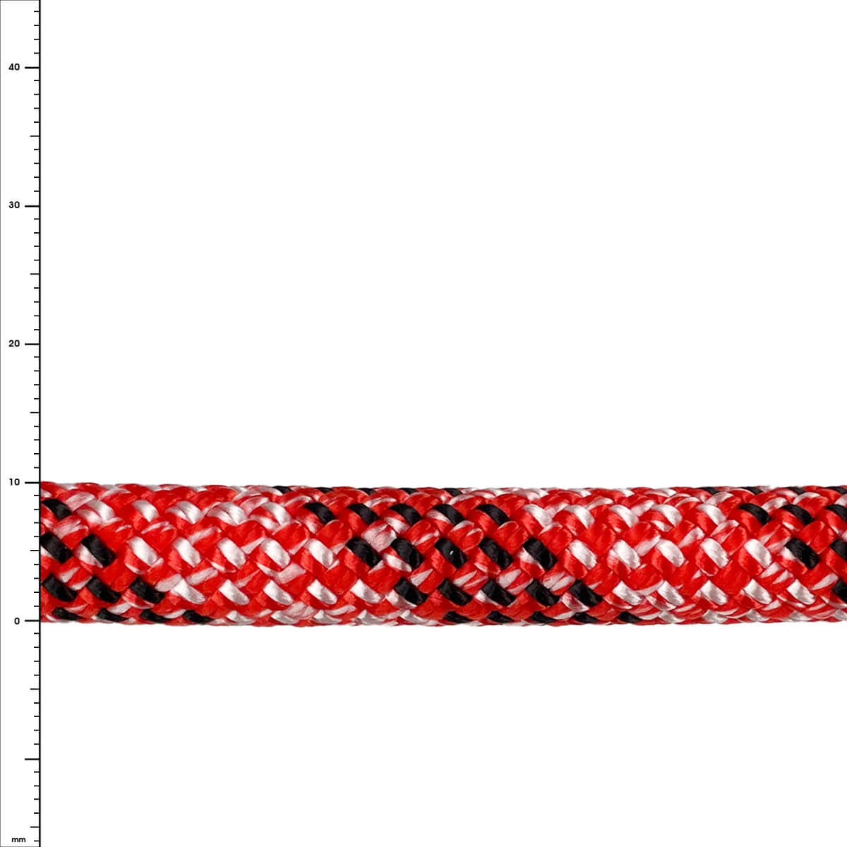 Python Kletterseil in rot, schwarz und weiß, Detailansicht des geflochtenen Materials