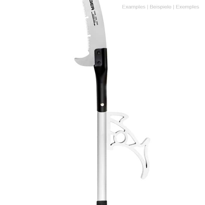 ArboRapid T4 590 Sägeblatt mit schwarzem Griff und silbernem Stab, an dem ein silberner Haken befestigt ist