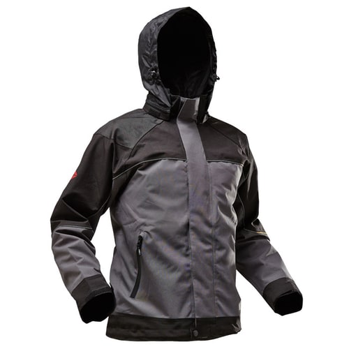 Nanoshield® Regenjacke, graue und schwarze Regenjacke mit Kapuze, Reißverschluss und zwei Reißverschlusstaschen vorne