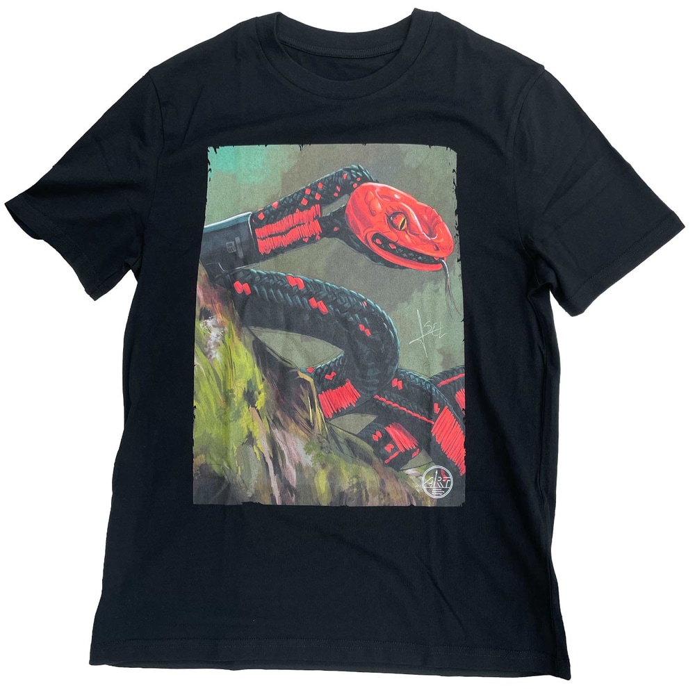 Schwarzes ART Snake Shirt mit großem, farbigem Schlangendesign vorne, Hersteller ART