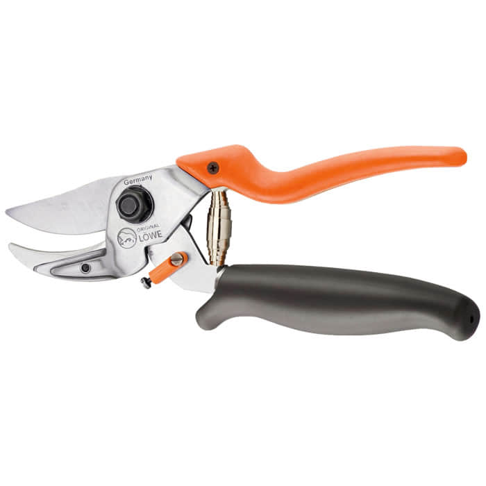 Amboss 8.109 Gartenschere mit orange-schwarzem Griff und silberner Klinge, Hersteller Original Löwe, Deutschland