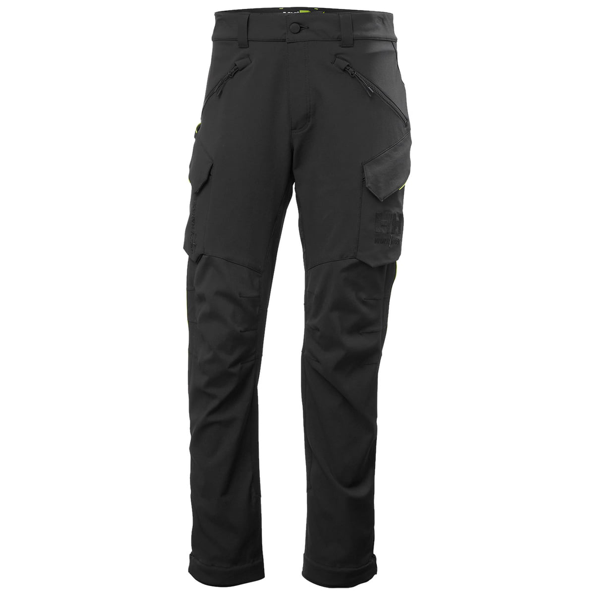 Magni Evolution Cargohose, schwarze Arbeitshose mit Reißverschlusstaschen vorne und aufgesetzten Taschen an den Seiten