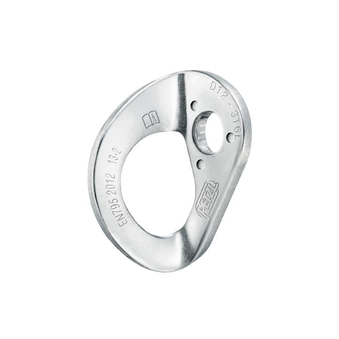 Coeur Stainless 12 von Petzl, silbernes Metallteil mit ovaler Form und einem großen Loch in der Mitte
