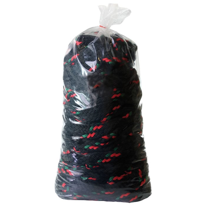 ArboLine 4 t schwarzes geflochtenes Seil mit roten und grünen Fäden, verpackt in einem transparenten Plastikbeutel