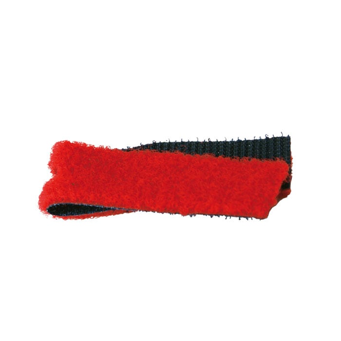 SpiderJack 2.1 Klettband, rotes und schwarzes Klettband zusammengerollt.
