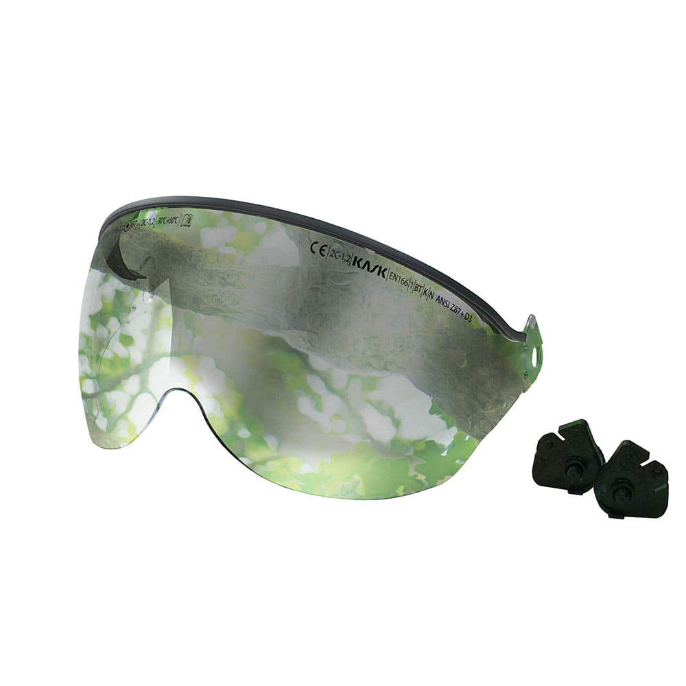 Visor V2 Plus Mirror Helmvisier mit Spiegelbeschichtung und zwei schwarzen Befestigungsteilen
