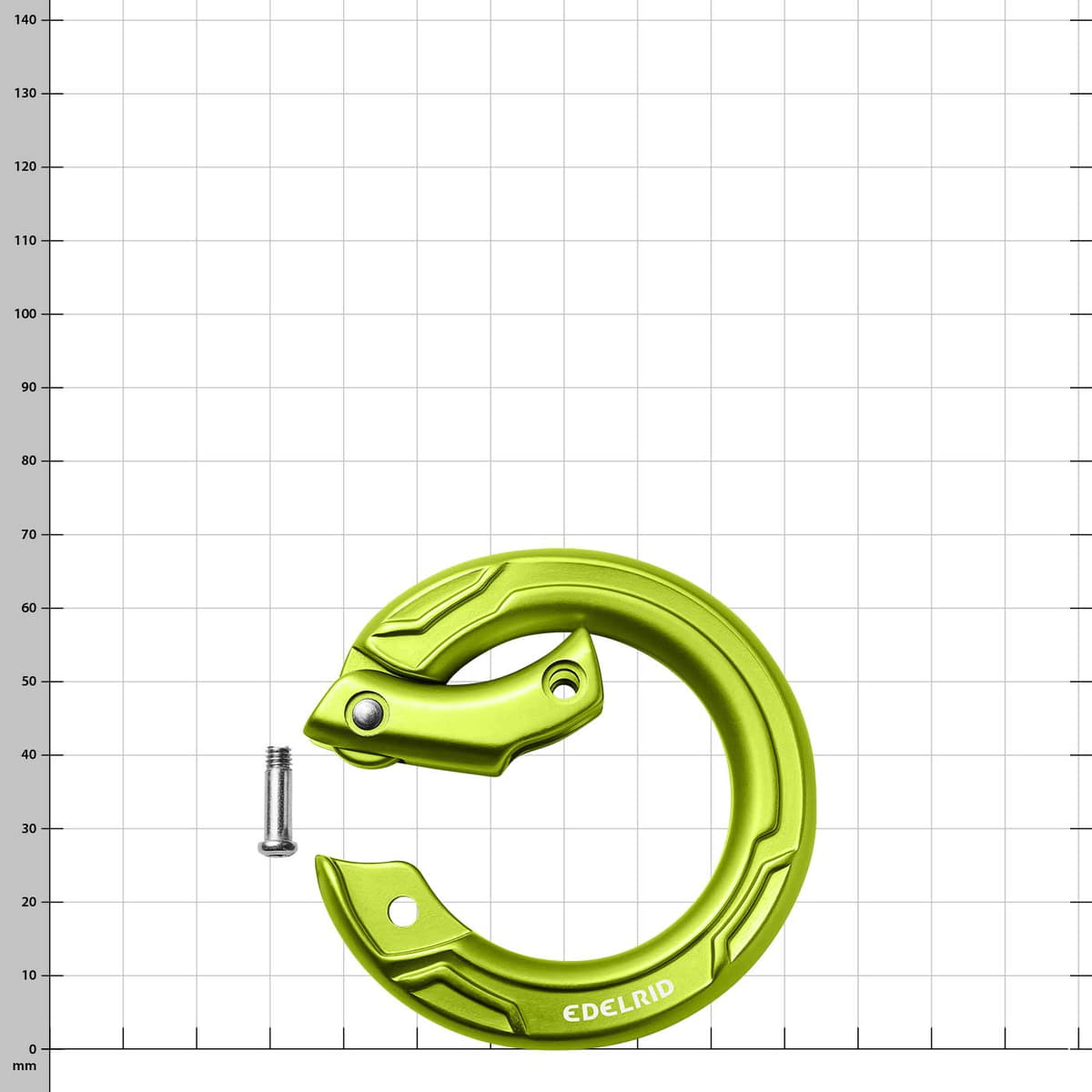 Edelrid Cupid Karabiner in Grün geöffnet mit Schraube daneben
