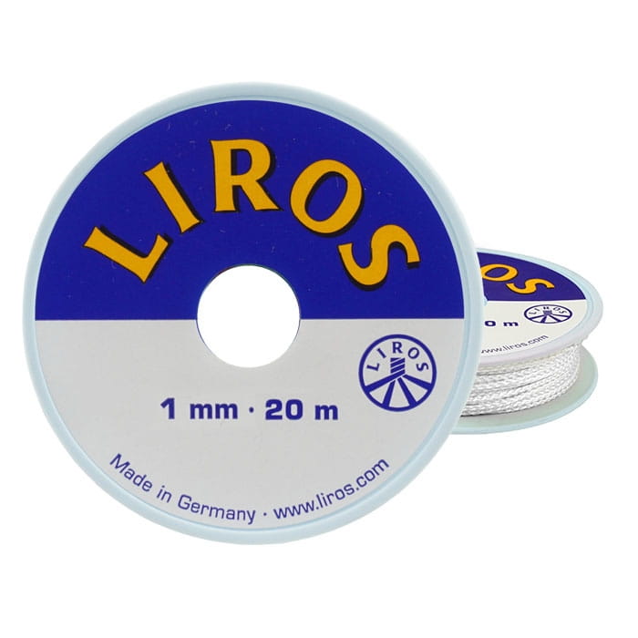 Takelgarn 1.0 von Liros, weiße Garnrolle mit Aufdruck "LIROS", 1 mm, 20 m, hergestellt in Deutschland