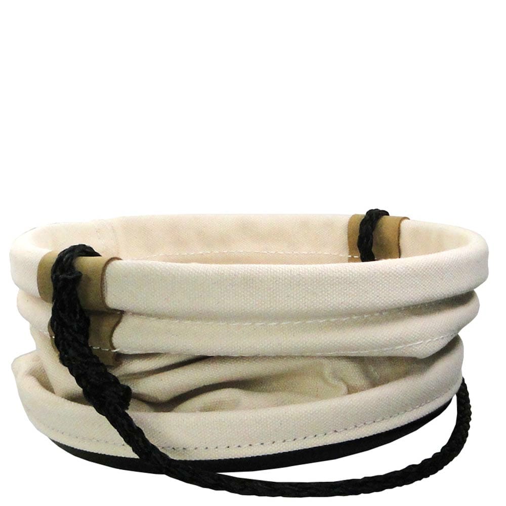 Material Bucket, zusammengefalteter weißer Stoffbehälter mit schwarzem Griff