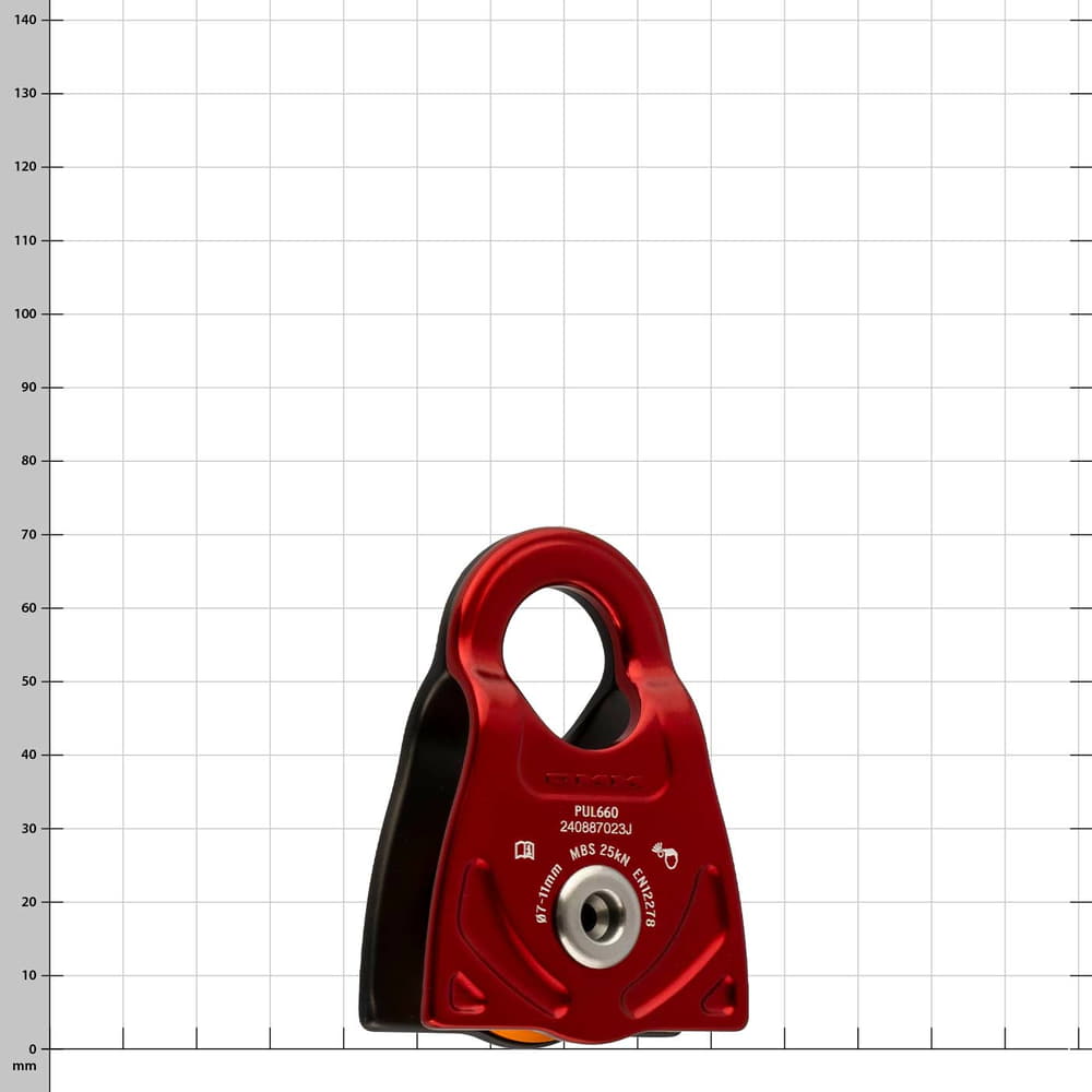 Propel rotes Seilrolle mit schwarzer Rückseite, Modell PUL660 mit technischen Angaben auf der Vorderseite