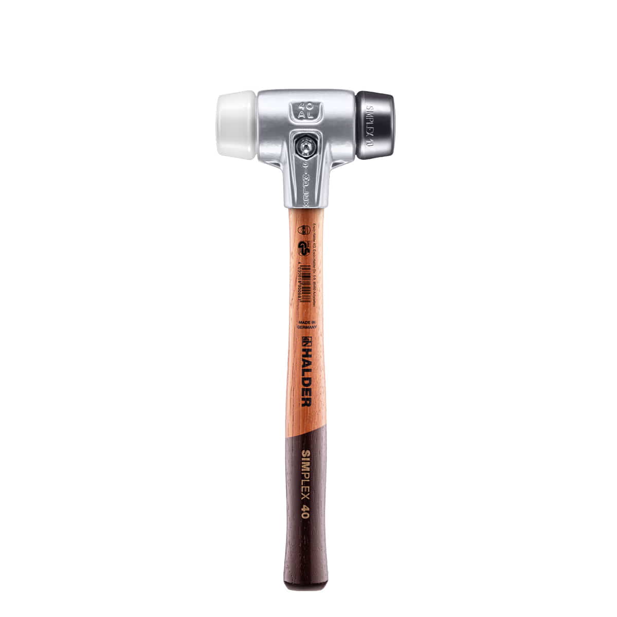 Simplex Schonhammer 370 mit Holzgriff, silbernem Hammerkopf und weißen sowie schwarzen Schlagflächen