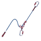 Gyro Lanyard Single, Kletterseil mit zwei Karabinern, blau-rotes Seil und rote Metallteile