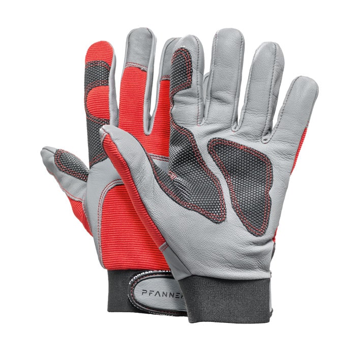 StretchFlex® Kepro Arbeitshandschuhe in Grau, Rot und Schwarz mit schwarzem Bündchen und Klettverschluss, Hersteller Pfanner