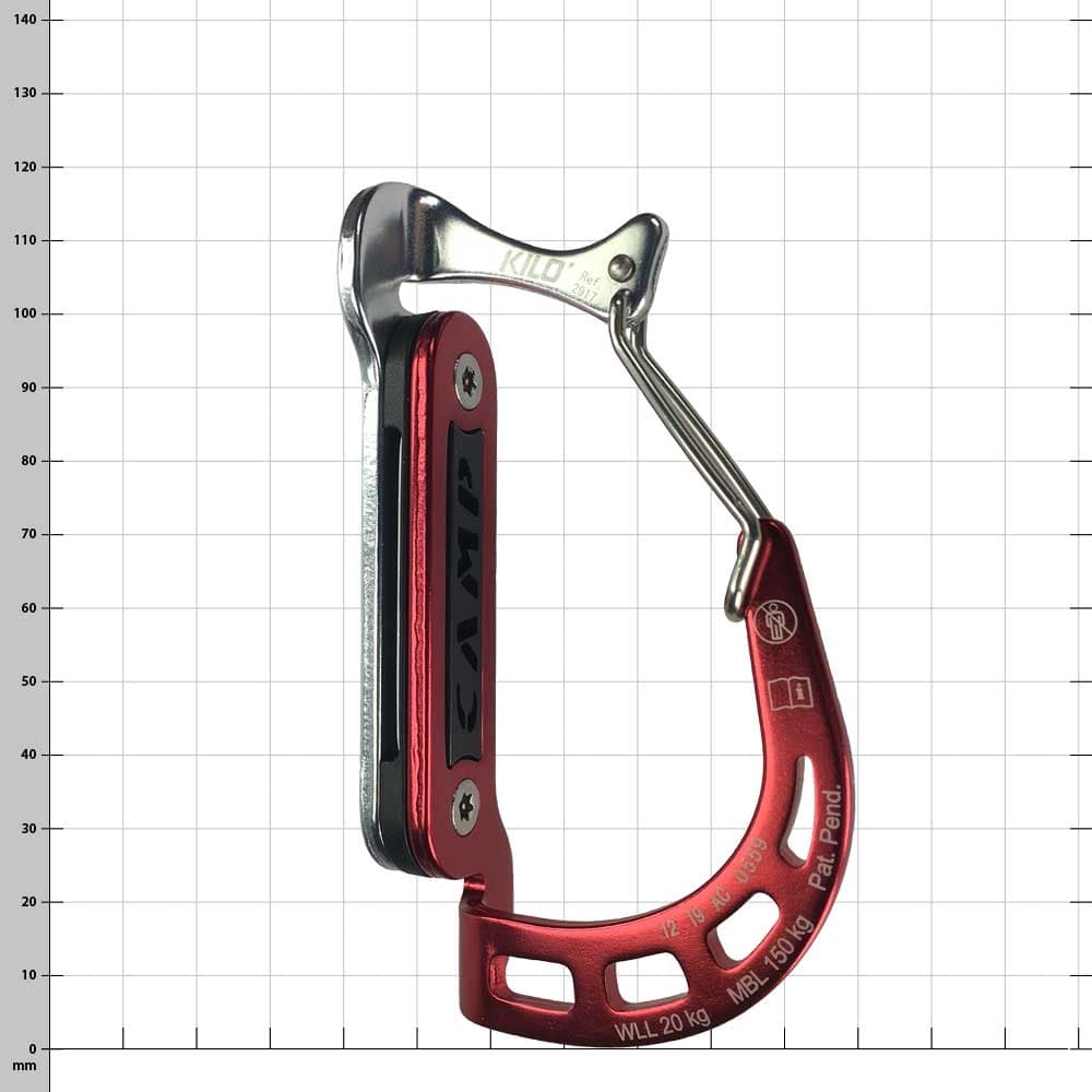 Kilo Klettersteigset von Camp, roter und silberner Karabiner mit schwarzem Einsatz und Sicherheitsverschluss