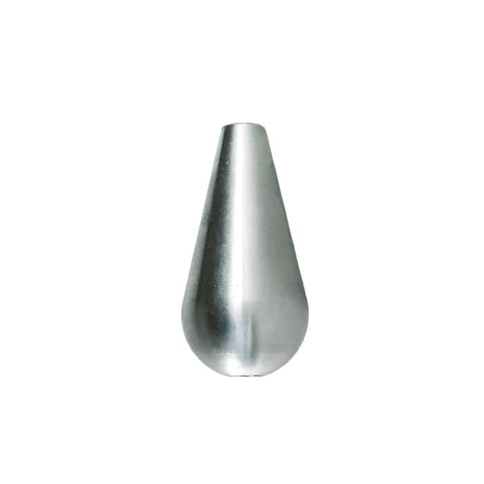Quick-Kit Pear, eine tropfenförmige Metallspitze mit glatter silberner Oberfläche und abgerundetem Boden