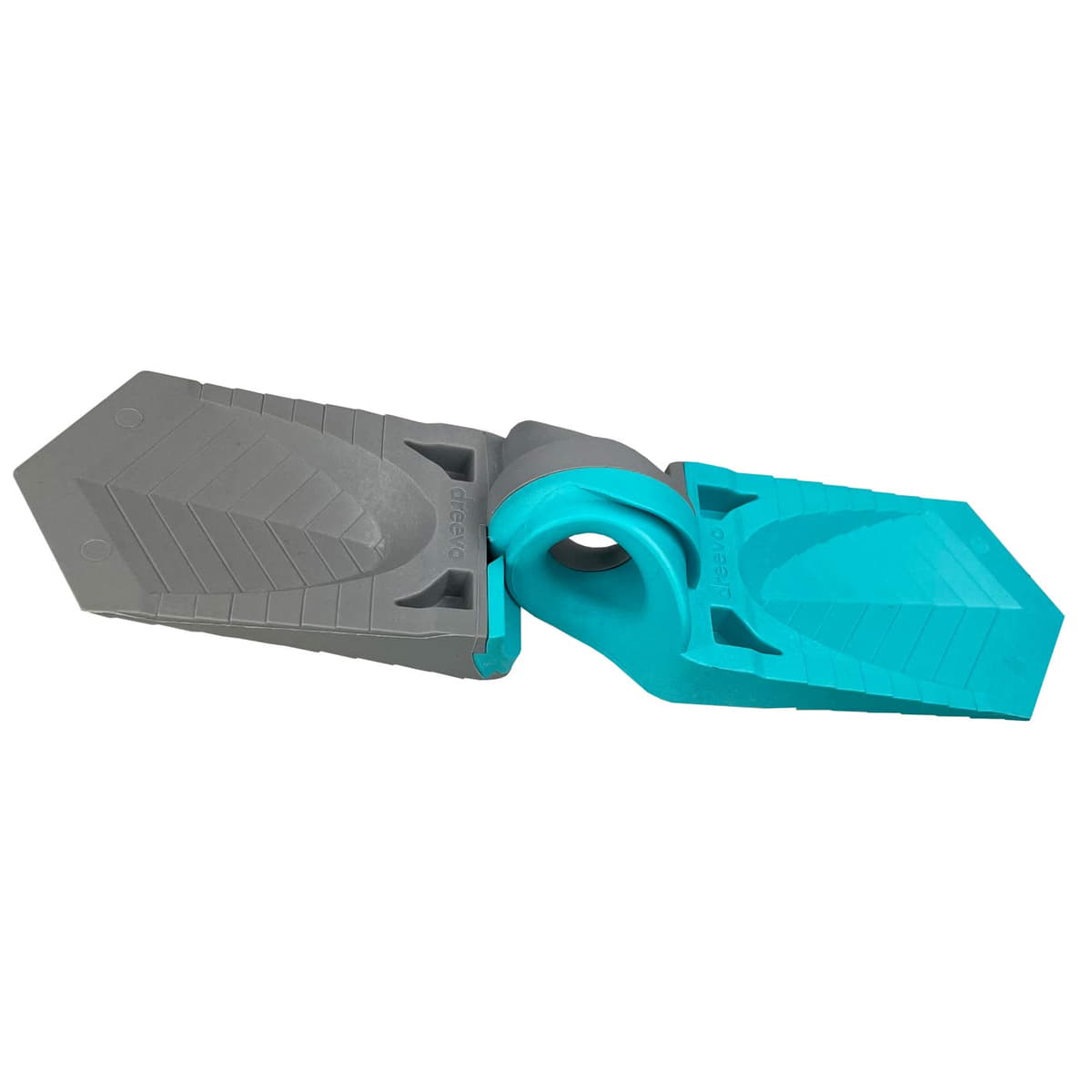 Dual Wedge in türkis und grau, aufgeklapptes Produkt mit sichtbarer Gelenkverbindung