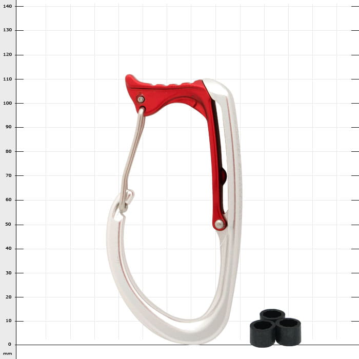 Vault Wire Karabinerhaken in Weiß und Rot mit drei kleinen schwarzen Gummiringen