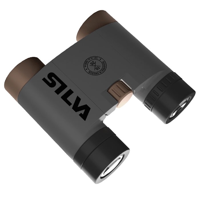 Fernglas Silva Epic 10 in Grau und Schwarz mit braunen Okularen und mittiger Fokussierung