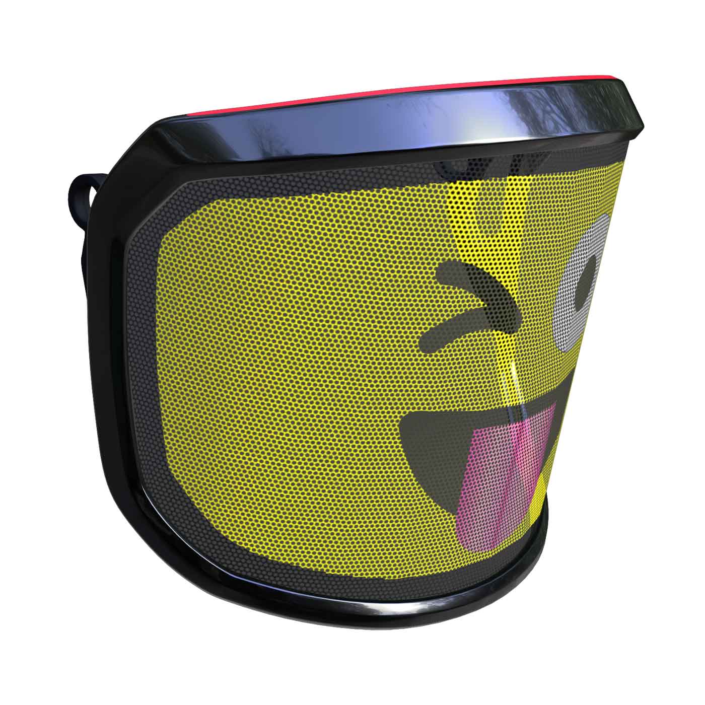 PROTOS® Visier Arbormoji seitliche Ansicht von der anderen Seite mit gelbem Gesicht, das zwinkert und die Zunge herausstreckt, schwarzer Rand