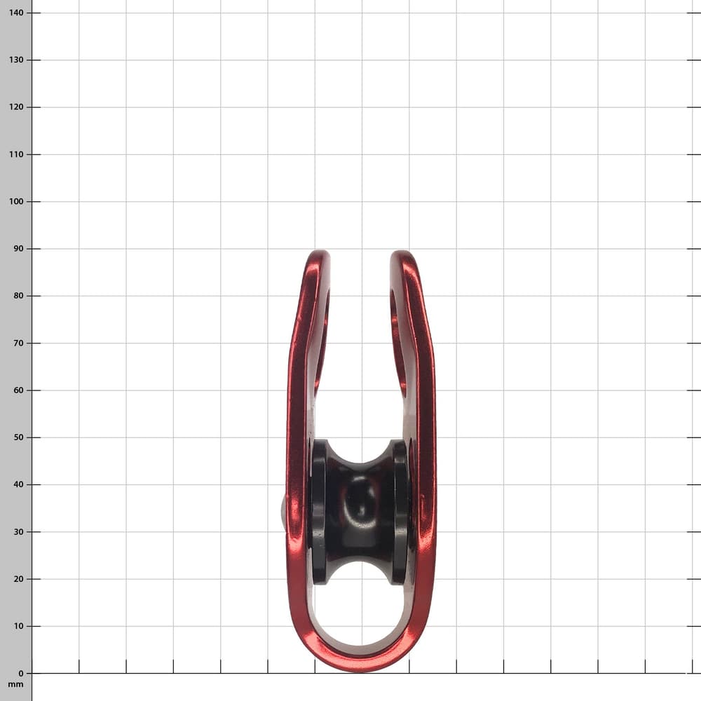 Micro Pulley, rotes Seilrolle mit schwarzem Rad, Hersteller ISC, Modell RP037, Ansicht von oben