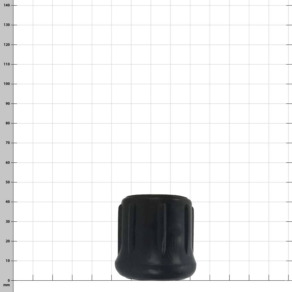 Big Shot Gummikappe, schwarze Gummikappe mit vertikalen Rillen auf weißem kariertem Hintergrund.