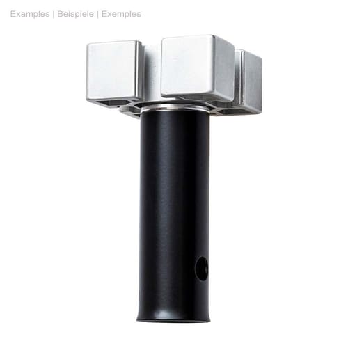 ArboRapid MediaAdapter Platte, silberne quadratische Metallplatte auf einem schwarzen zylindrischen Stab