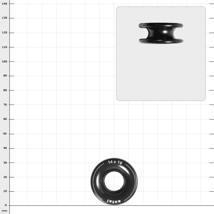 Rigging Ring S, schwarzer Ring mit Beschriftung 14 x 10 auf weißem Hintergrund