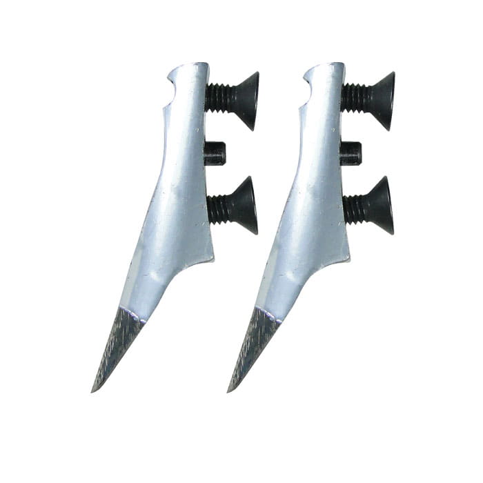 Buckspikes Screw S, zwei silberne Metallspikes mit schwarzen Schrauben