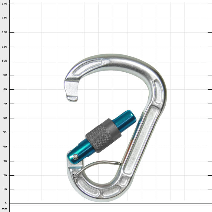 Cevedale Screw Karabiner mit geöffnetem Schraubverschluss in silber und blau
