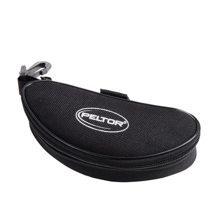 Brillenetui Peltor, schwarzes, halbrundes Etui mit Reißverschluss und Karabinerhaken