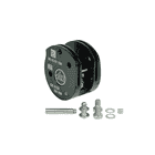 SpiderJack 2.1 Gerätekörper schwarzes Metallteil mit Aufdruck "05.15 01 158", "CE 0123", "EN 358" und ARZ-Logo, dazu zwei Schrauben, eine Metallstange, zwei Unterlegscheiben und ein kleiner Gewindeeinsatz