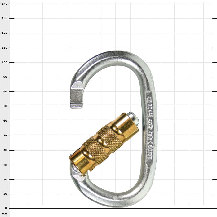 Pillar Steel Auto Karabiner aus Stahl mit goldfarbenem Schraubverschluss, geöffnet dargestellt