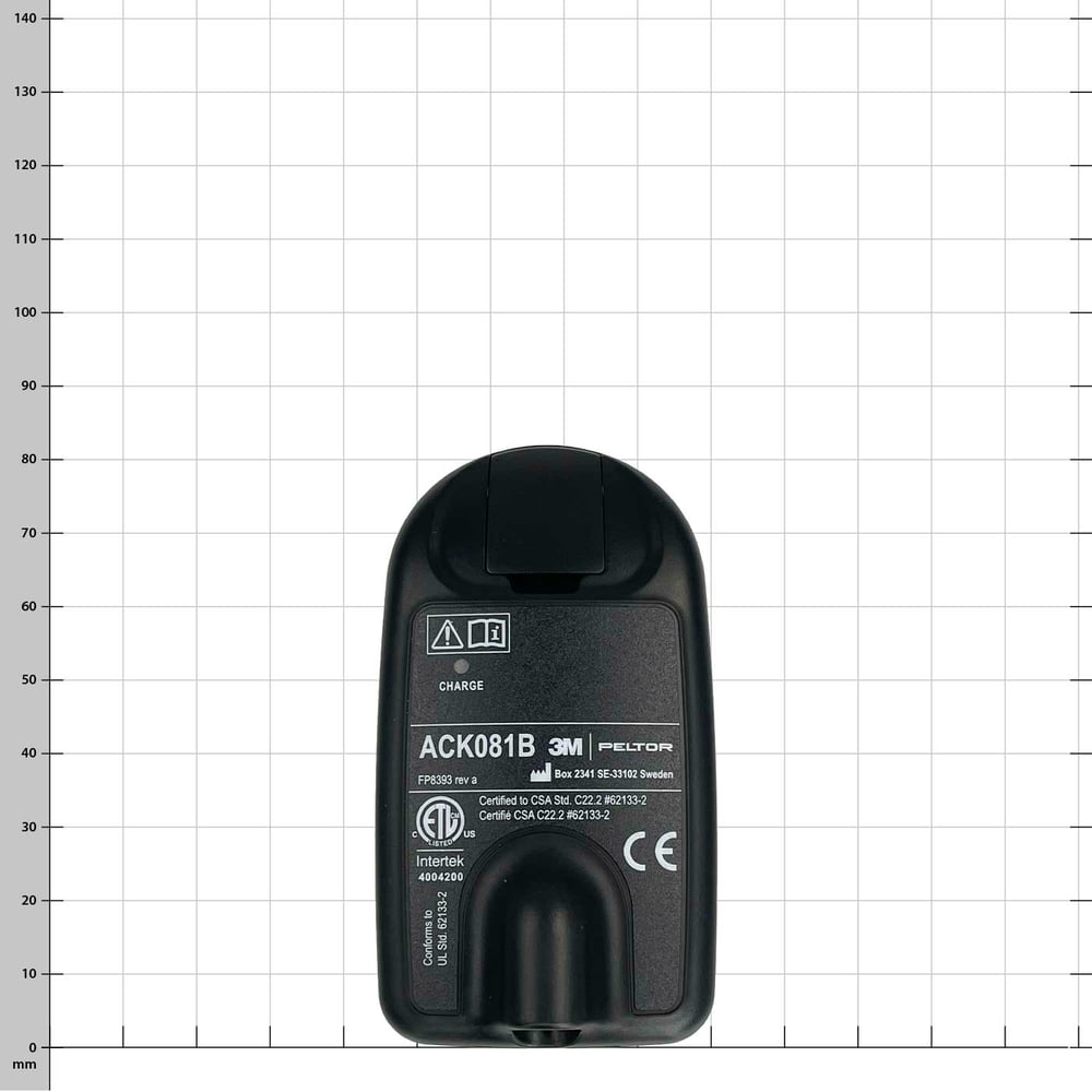 Lite Com ACK081B Akkupack von 3M Peltor, schwarze rechteckige Batterie mit Aufschrift und Symbolen auf der Vorderseite