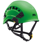 Grüner Petzl Vertex Vent Peltor Helm mit schwarzem Kinnriemen