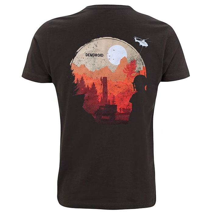 Dream Day T-Shirt von DENDROID in Schwarz mit rotem DENDROID Schriftzug und kleinem weißen Logo auf der Vorderseite