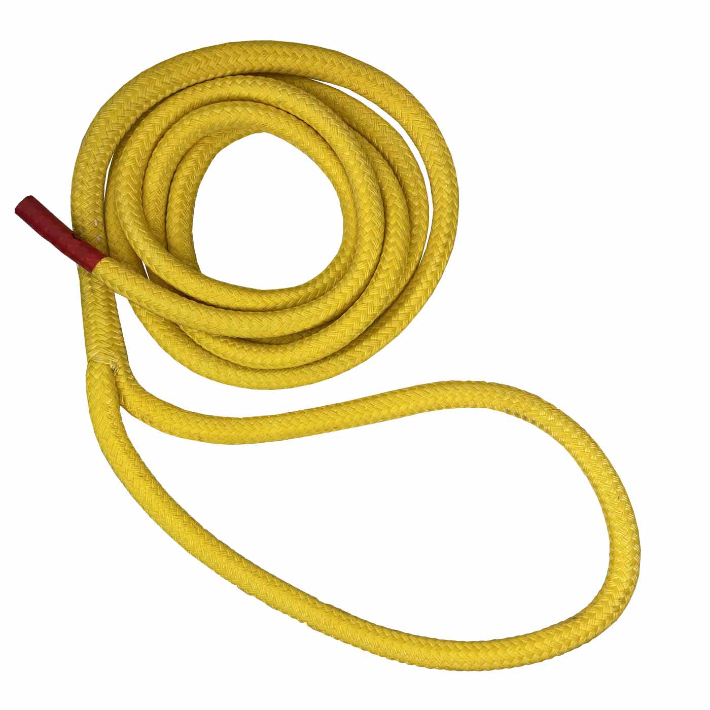 Bull Sling 13, gelbes geflochtenes Seil mit rotem Schutz an einem Ende