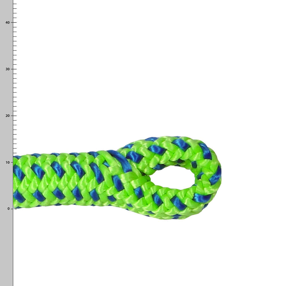 Tachyon Green spLIFE Seilende in grün mit blauen Akzenten, geflochten und mit einer Schlaufe